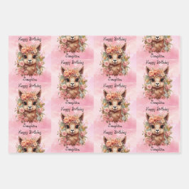 Sweet Llama Birthday Girl Naam toevoegen Alpaca 3  Inpakpapier Vel
