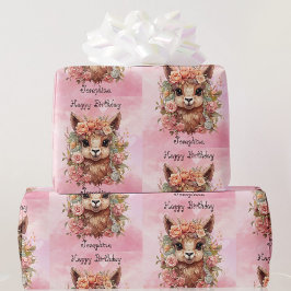 Sweet Llama Birthday Girl Naam toevoegen Alpaca Pi Cadeaupapier
