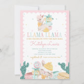 Sweet Llama Pastel Baby shower Invitation Cactus Kaart (Voorkant)