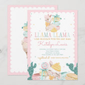 Sweet Llama Pastel Baby shower Invitation Cactus Kaart (Voorkant / Achterkant)