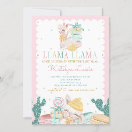 Sweet Llama Pastel Baby shower Invitation Cactus Kaart