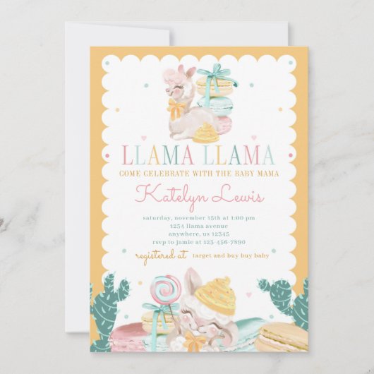 Sweet Llama Pastel Baby shower Invitation Cactus Kaart (Voorkant)