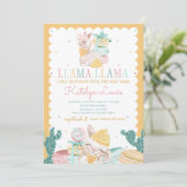 Sweet Llama Pastel Baby shower Invitation Cactus Kaart (Staand voorkant)