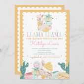 Sweet Llama Pastel Baby shower Invitation Cactus Kaart (Voorkant / Achterkant)