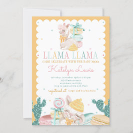 Sweet Llama Pastel Baby shower Invitation Cactus Kaart