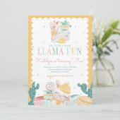 Sweet Llama Pastel Birthday Invitation with Cactus Kaart (Staand voorkant)