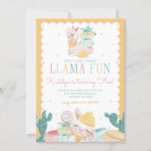 Sweet Llama Pastel Birthday Invitation with Cactus