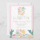 Sweet Llama Pastel Birthday Invitation with Cactus Kaart (Voorkant)