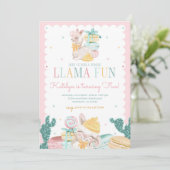 Sweet Llama Pastel Birthday Invitation with Cactus Kaart (Staand voorkant)
