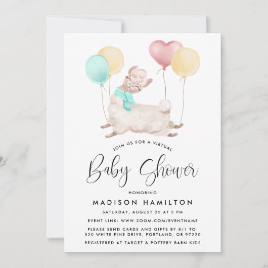 Sweet Llama Virtual Baby shower Kaart (Voorkant)