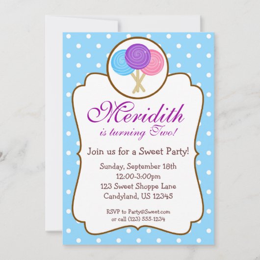 Sweet Lollipop Birthday Party Invitation Kaart (Voorkant)