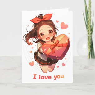 Sweet Love Anime Girl Feestdagen Kaart