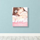 Sweet Love Baby Meisje Geboorte Aankondiging Canvas Afdruk (Insitu (Houten vloer))