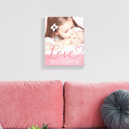 Sweet Love Baby Meisje Geboorte Aankondiging Canvas Afdruk (Insitu (Woonkamer))