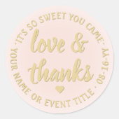 Sweet Love & Bedankt Blush Roze & Goud Elegant Ronde Sticker (Voorkant)