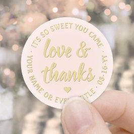 Sweet Love & Bedankt Blush Roze & Goud Elegant Ronde Sticker