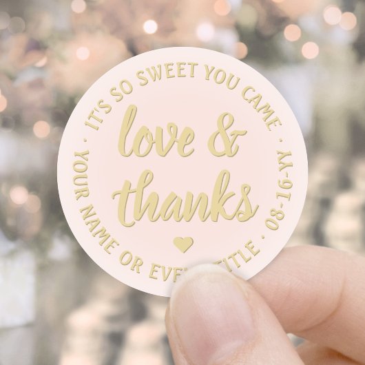 Sweet Love & Bedankt Blush Roze & Goud Elegant Ronde Sticker