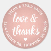 Sweet Love & Bedankt Roze Rose Gold Faux Folie Ronde Sticker (Voorkant)