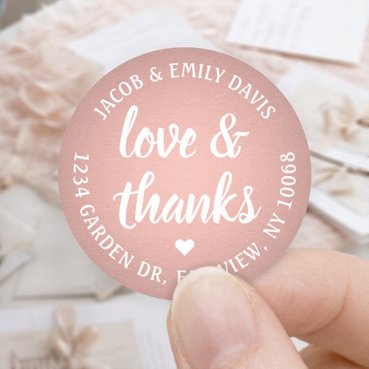 Sweet Love & Bedankt Roze Rose Gold Faux Folie Ronde Sticker