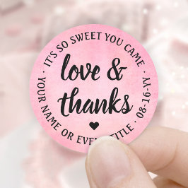 Sweet Love & Bedankt Roze Waterverf & Zwart Script Ronde Sticker