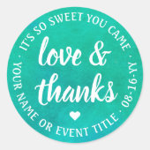 Sweet Love & Bedankt Script Blauw Groen Waterverf Ronde Sticker (Voorkant)