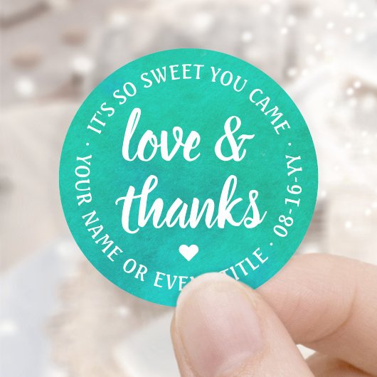 Sweet Love & Bedankt Script Blauw Groen Waterverf Ronde Sticker