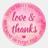 Sweet Love & Bedankt Script Magenta Roze Waterverf Ronde Sticker (Voorkant)