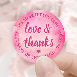 Sweet Love & Bedankt Script Magenta Roze Waterverf Ronde Sticker