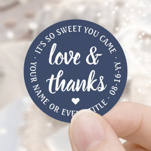 Sweet Love & Bedankt Script Navy Blauw & Wit Ronde Sticker