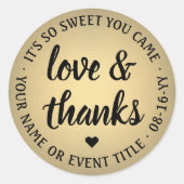 Sweet Love & Bedankt Script Zwart & Goud Faux Foli Ronde Sticker (Voorkant)