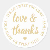 Sweet Love & Bedankt Wit & Goud Eenvoudig Script Ronde Sticker (Voorkant)