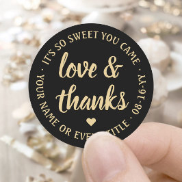 Sweet Love & Bedankt Zwart & Goud Eenvoudig Script Ronde Sticker