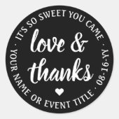 Sweet Love & Bedankt Zwart & Wit Eenvoudig Script Ronde Sticker (Voorkant)