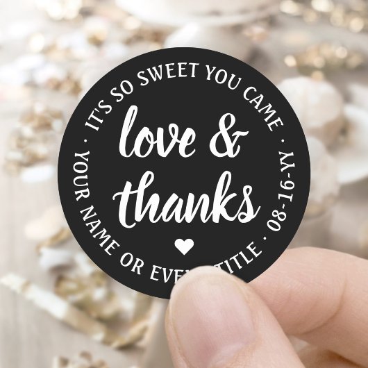 Sweet Love & Bedankt Zwart & Wit Eenvoudig Script Ronde Sticker