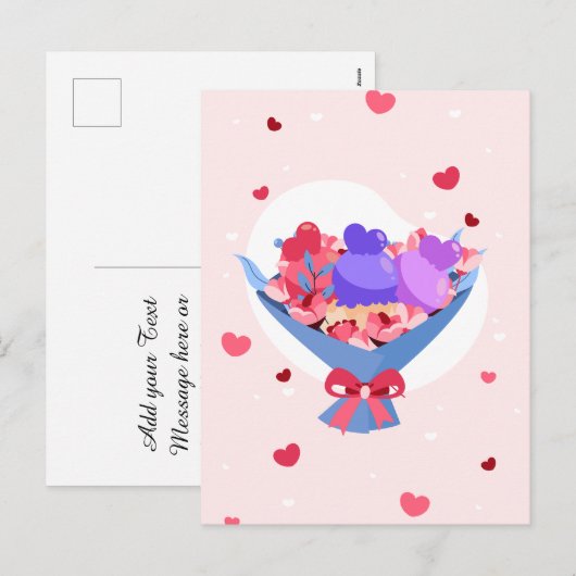 Sweet Love Boeket Bloemen Hearts Ice Cream Feestdagenkaart (Voorkant / Achterkant)