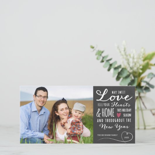 Sweet Love Chalkboard Holiday Photo Card Feestdagenkaart (Staand voorkant)