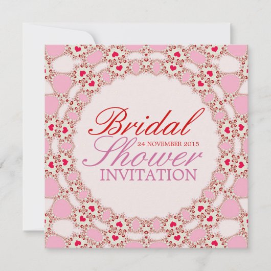 Sweet Love Hearts Lace Bridal Shower Invitation Kaart (Voorkant)