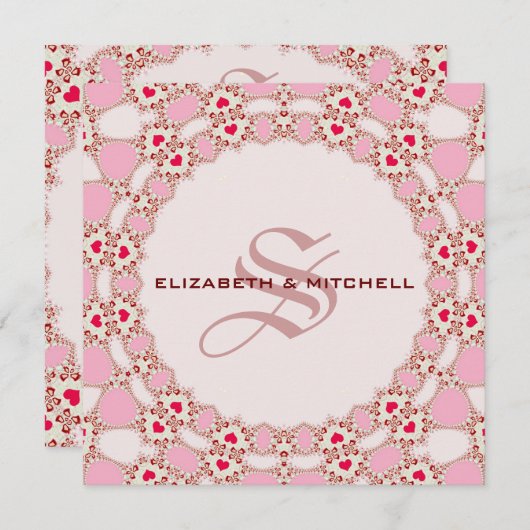 Sweet Love Hearts Lace Monogram Weddenschap Kaart (Voorkant / Achterkant)