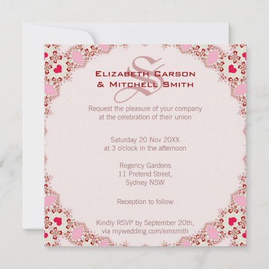 Sweet Love Hearts Lace Monogram Weddenschap Kaart (Achterkant)