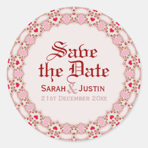 Sweet Love Hearts Lace Save the Date Round Sticker