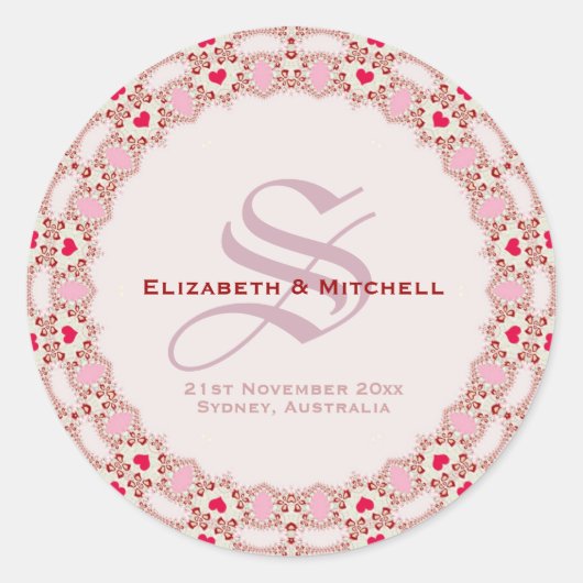 Sweet Love Hearts Lace Wedding Keepomwille Ronde Sticker (Voorkant)