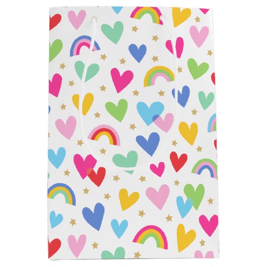 Sweet Love Hearts Rainbow Stars Valentijn Medium Cadeauzakje (Voorkant)