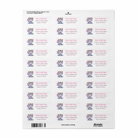 Sweet Love Kitten Return Address Labels (Full Sheet)