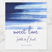 Sweet Love Navy Blue Waterverf Wedding Wijn Etiket (Enkel label)