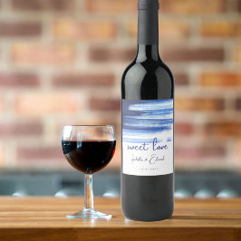 Sweet Love Navy Blue Waterverf Wedding Wijn Etiket