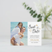 Sweet Love Photo Save the Date Briefkaart / Goud (Staand voorkant)