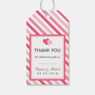 Sweet Love Pink Stripes Pattern Wedding Gift Label Cadeaulabel