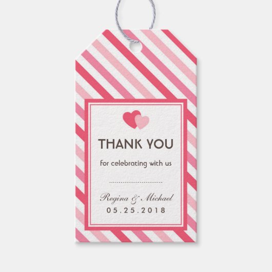 Sweet Love Pink Stripes Pattern Wedding Gift Label Cadeaulabel (Voorkant)