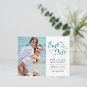 Sweet Love Save the Date Briefkaart / Blauwgroen e (Staand voorkant)
