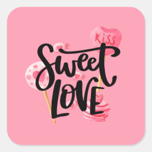 Sweet Love Valentijn Typografie Stickerzegel Vierkante Sticker